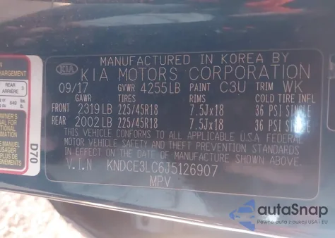 2018 Kia Niro Touring z USA, uszkodzony, nr VIN KNDCE3LC6J5126907